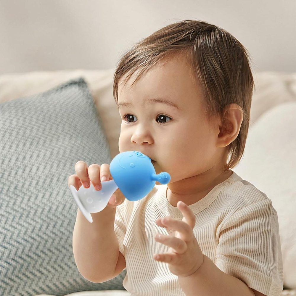 Baby Teething Toys With Suction Base  Silicone Mushroom Teethers For Babies 3 + Months  Super Soft And Easy To Grasp Toy For Baby Teething Relief  Chew Toys For Sucking Needs  Bpa Free (Blue)  |  Teethers All Toys Blue