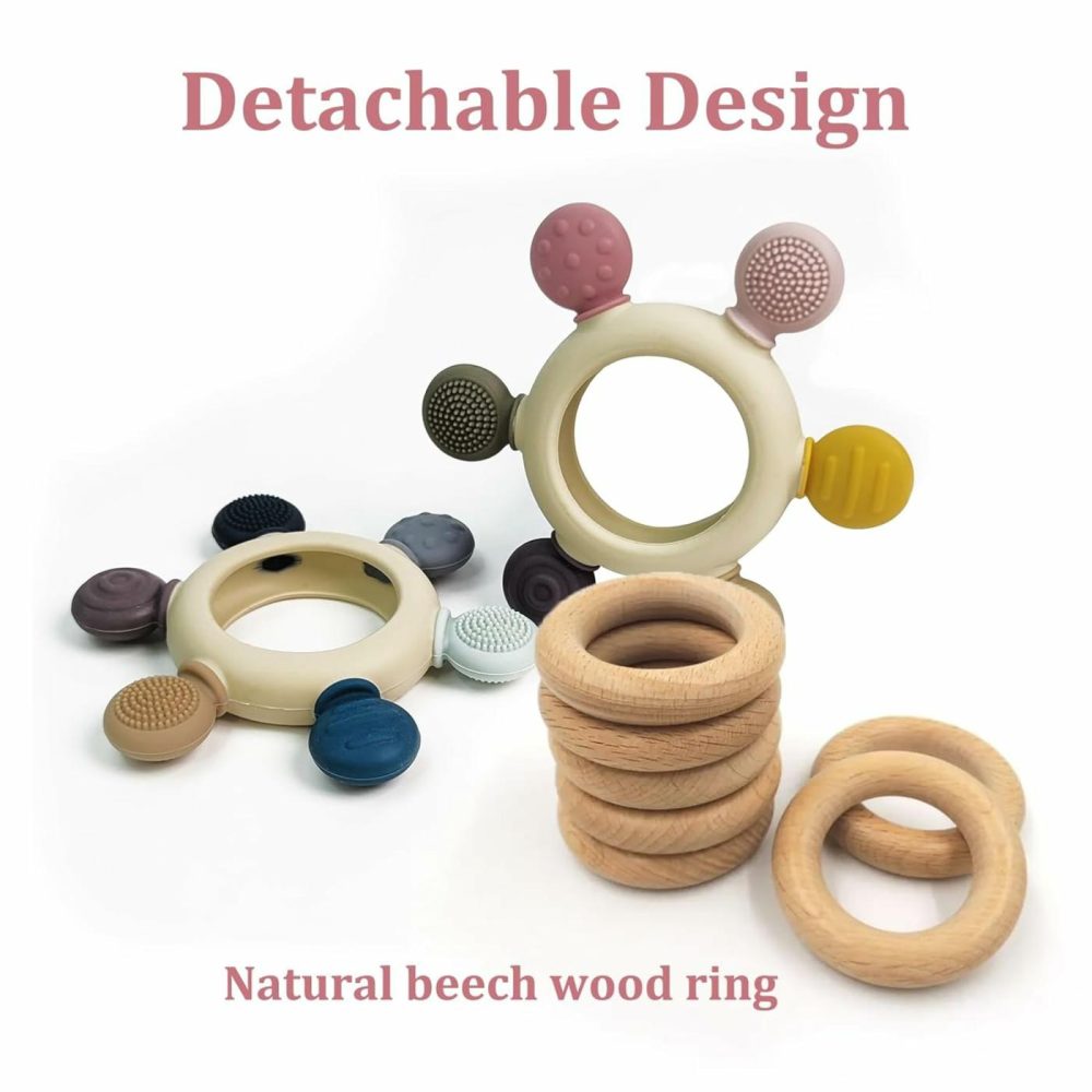 Baby Teething Toys With Wooden Ring  Teethers For Babies 3-6 Months  Wooden Baby Toys  Easy To Grasp Toy For Baby Teething Relief  Chew Toys For Sucking Needs  Silicone Baby Teether Bpa Free  |  Teethers All Toys Pink