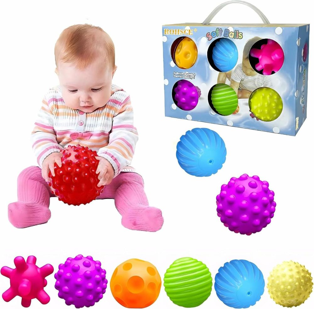 Baby Textured Multi Sensory Toys Massage Ball Gift Set Bpa Free For Toddlers 1-3 Soft Balls Montessori Infant Baby Toys 6 To 12 Months 6 Pack  |  Balls All Toys Balls