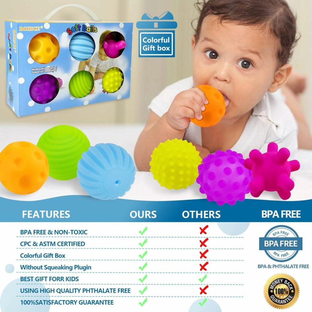 Baby Textured Multi Sensory Toys Massage Ball Gift Set Bpa Free For Toddlers 1-3 Soft Balls Montessori Infant Baby Toys 6 To 12 Months 6 Pack  |  Balls All Toys Balls