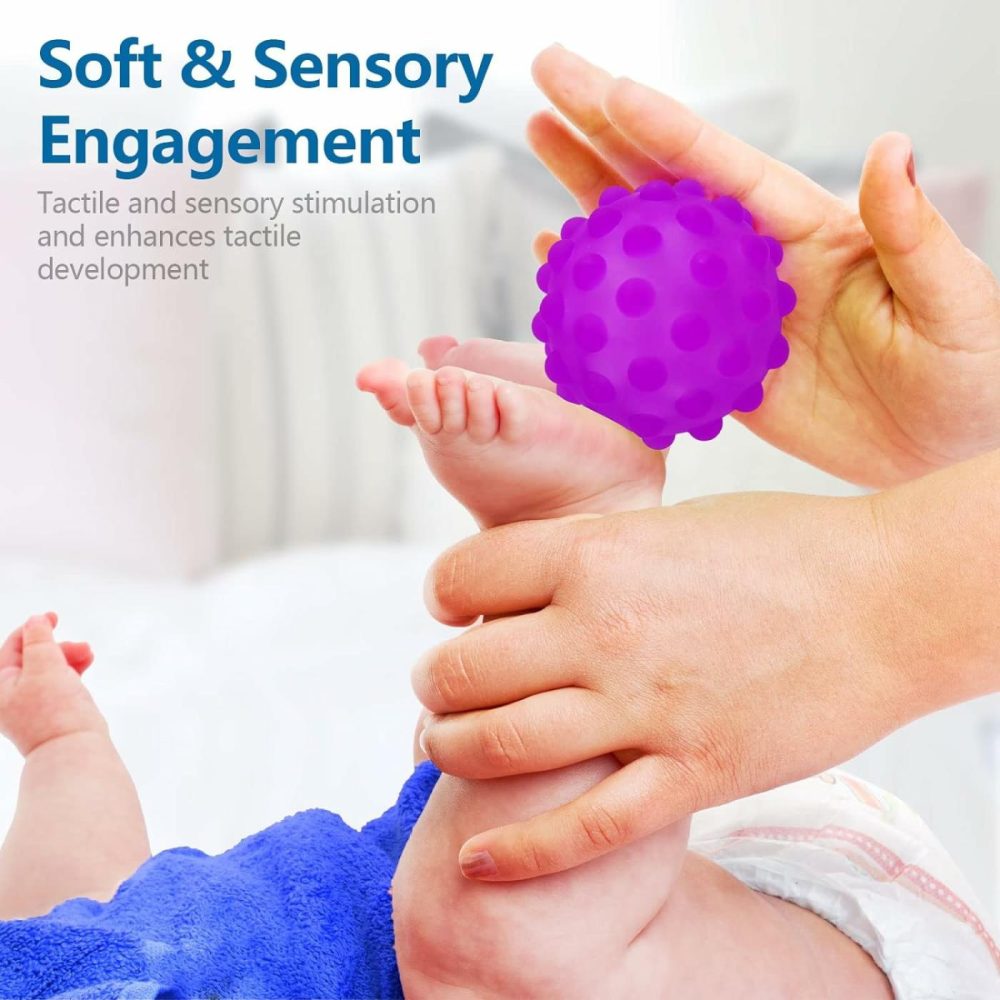 Baby Textured Multi Sensory Toys Massage Ball Gift Set Bpa Free For Toddlers 1-3 Soft Balls Montessori Infant Baby Toys 6 To 12 Months 6 Pack  |  Balls All Toys Balls