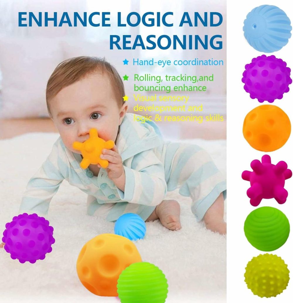 Baby Textured Multi Sensory Toys Massage Ball Gift Set Bpa Free For Toddlers 1-3 Soft Balls Montessori Infant Baby Toys 6 To 12 Months 6 Pack  |  Balls All Toys Balls