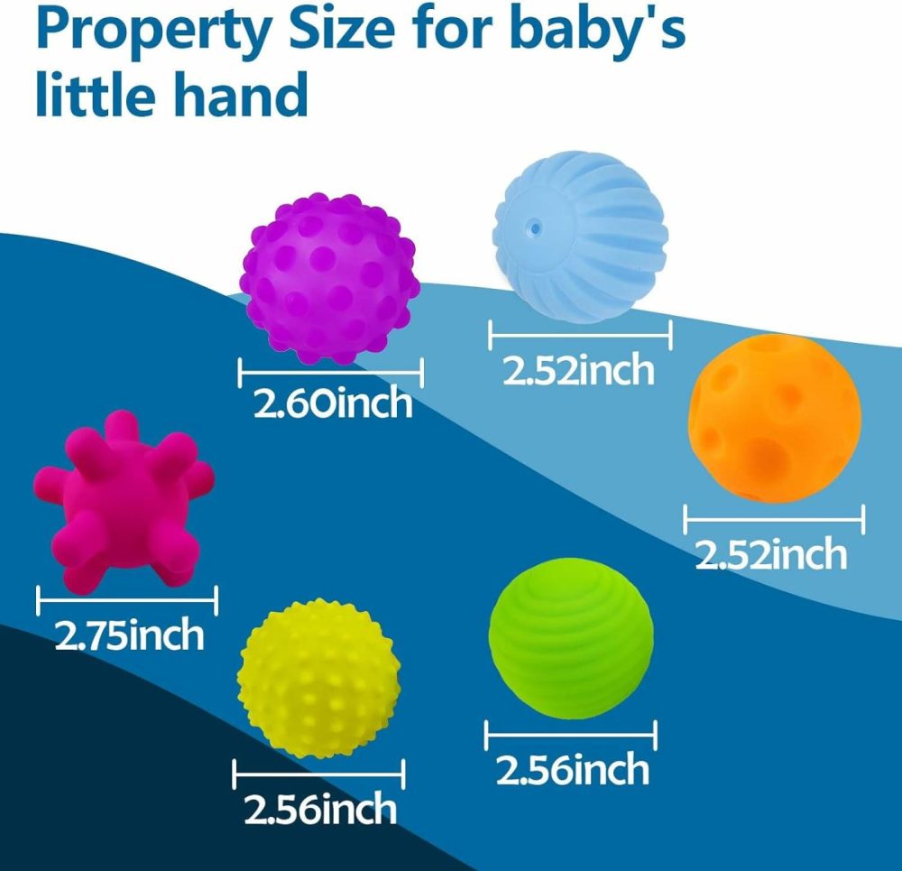 Baby Textured Multi Sensory Toys Massage Ball Gift Set Bpa Free For Toddlers 1-3 Soft Balls Montessori Infant Baby Toys 6 To 12 Months 6 Pack  |  Balls All Toys Balls