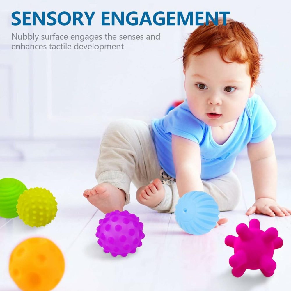 Baby Textured Multi Sensory Toys Massage Ball Gift Set Bpa Free For Toddlers 1-3 Soft Balls Montessori Infant Baby Toys 6 To 12 Months 6 Pack  |  Balls All Toys Balls