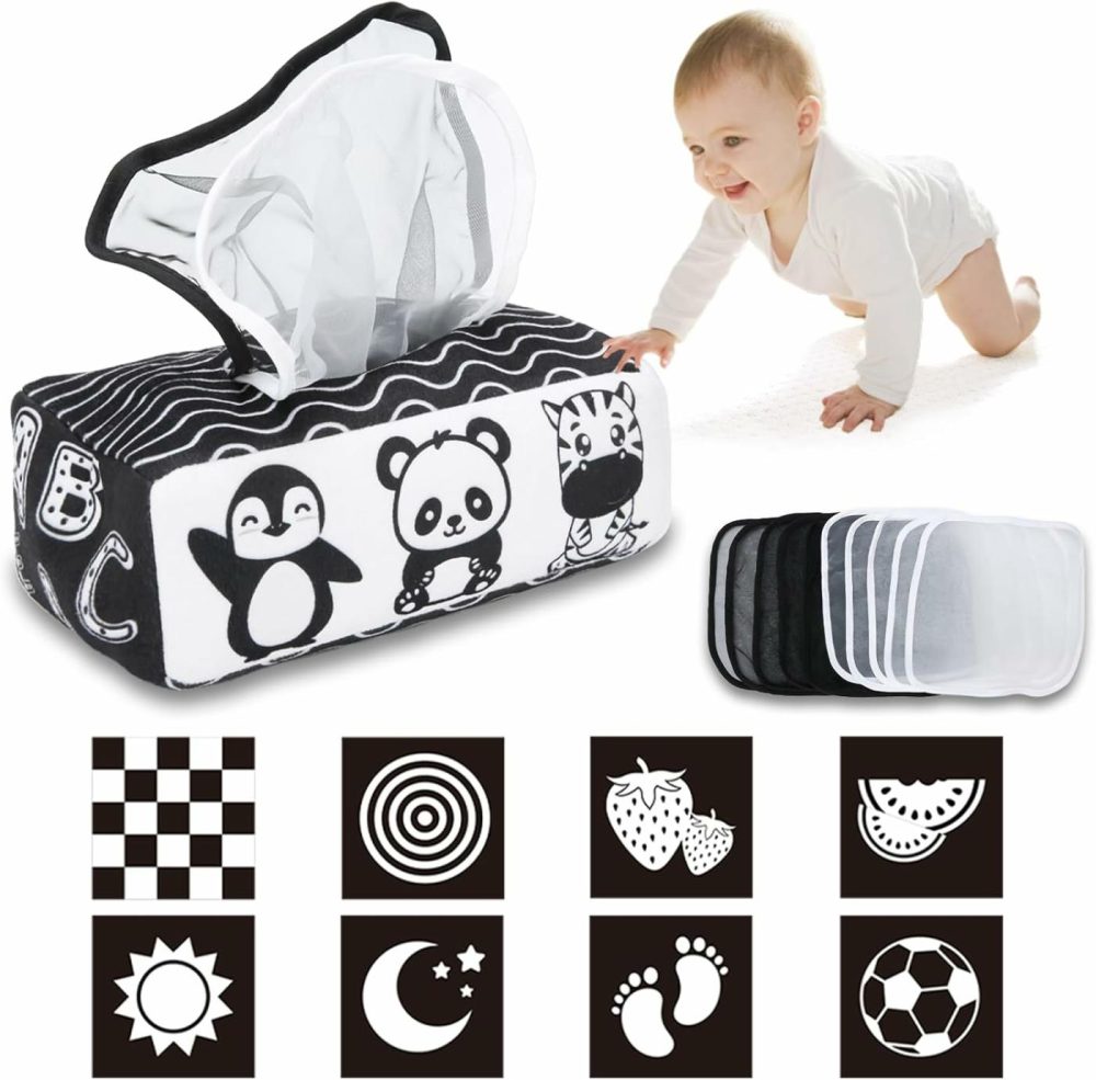 Baby Tissue Box Toy High Contrast Baby Toys For Newborn Black And White Montessori Toy For Babies 3 Months Sensory Tissue Box Baby Toy  |  Rattles & Plush Rings All Toys multicolored