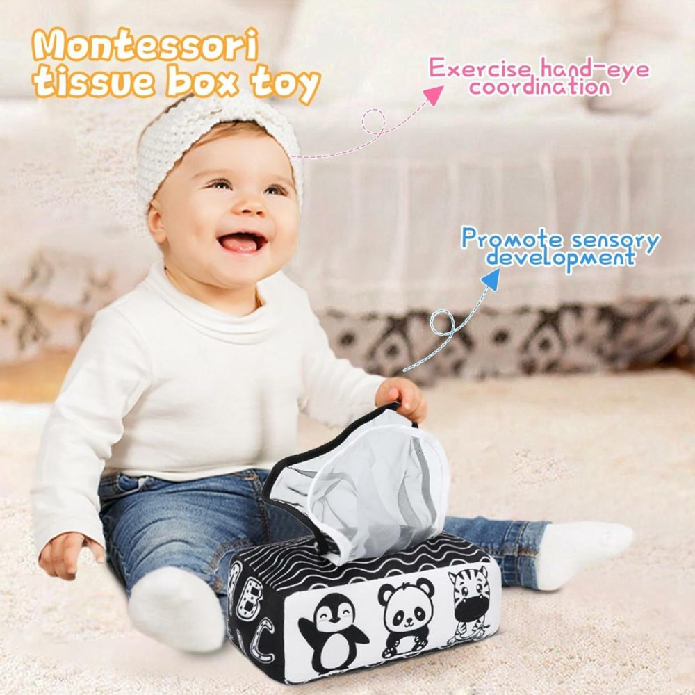 Baby Tissue Box Toy High Contrast Baby Toys For Newborn Black And White Montessori Toy For Babies 3 Months Sensory Tissue Box Baby Toy  |  Rattles & Plush Rings All Toys multicolored