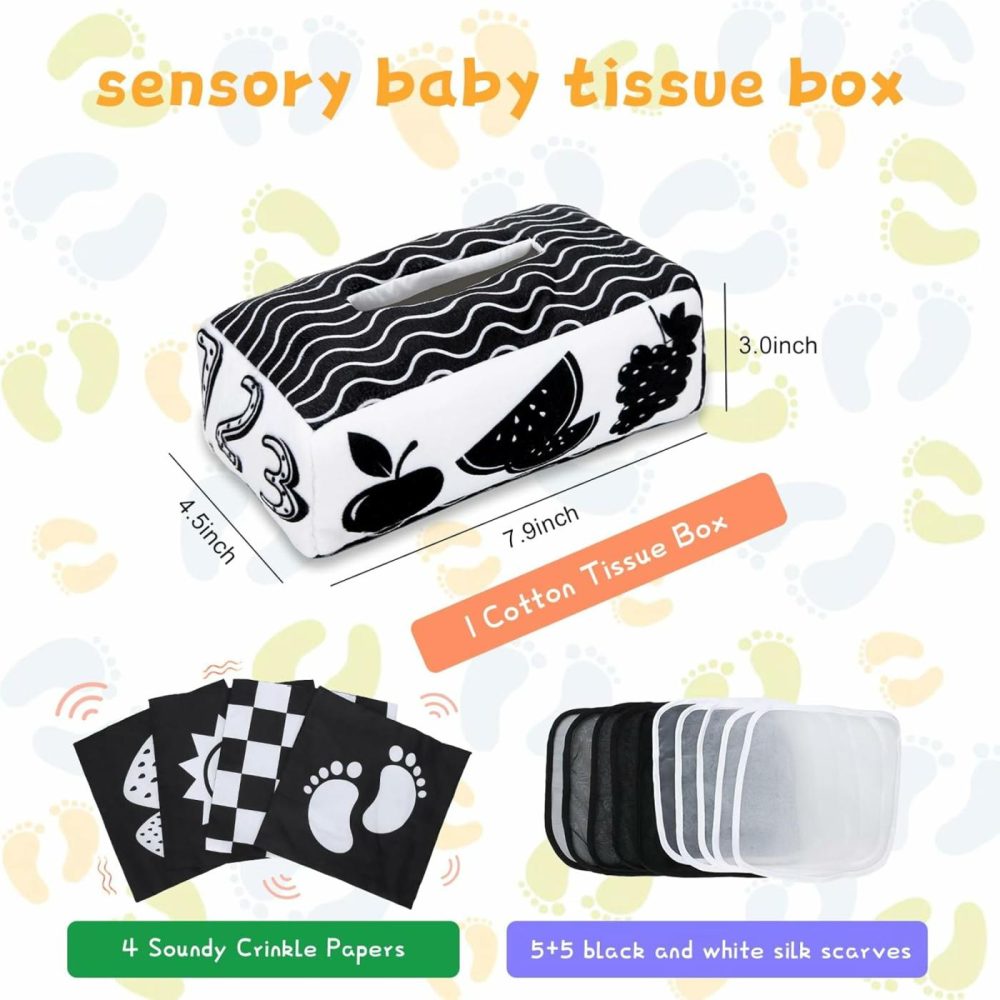 Baby Tissue Box Toy High Contrast Baby Toys For Newborn Black And White Montessori Toy For Babies 3 Months Sensory Tissue Box Baby Toy  |  Rattles & Plush Rings All Toys multicolored