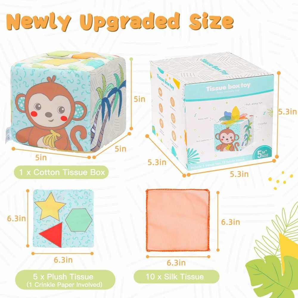 Baby Tissue Box Toy  Montessori Toy For Babies 6-12 Months  Pull Along Sensory Toys With 10 Silk Scarves  3 Stuffed Tissues & 2 Crinkle Paper For Babies Newborns Toddlers & Infants Gift  |  Musical Toys All Toys