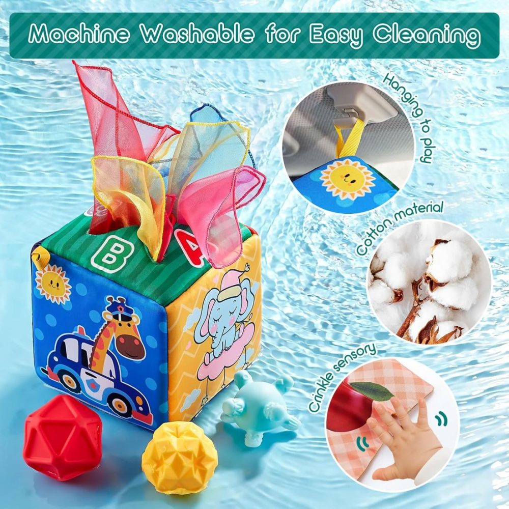 Baby Tissue Box Toy  Montessori Toys For Babies 6-12 Months – Premium Cotton Play Scarves Infant Toys With 3 Sensory Balls  Newborn Educational Baby Toys 6 To 12 Months  Stem Toddler 1-3 Gift  |  Musical Toys All Toys