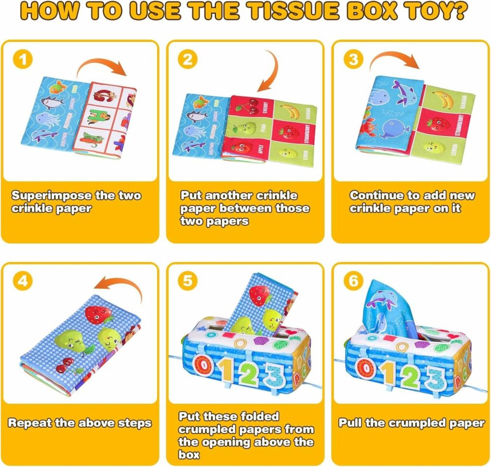 Baby Tissue Box Toy  Soft Montessori Tissue Box Baby Toys 6 To 12 Months  High Contrast Crinkle Paper Sensory Silk Scarves Toys For 1 Year Old Boys Girls Kids Early Learning Gifts  |  Musical Toys All Toys