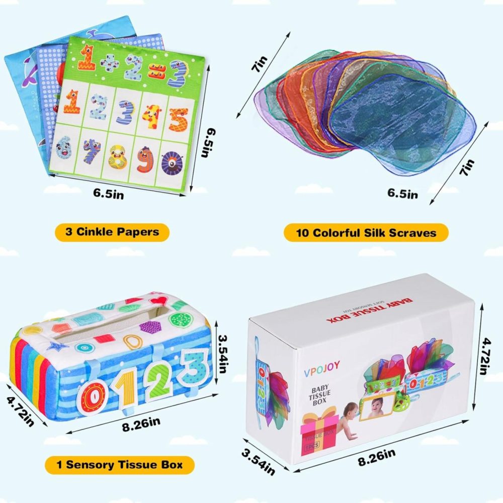 Baby Tissue Box Toy  Soft Montessori Tissue Box Baby Toys 6 To 12 Months  High Contrast Crinkle Paper Sensory Silk Scarves Toys For 1 Year Old Boys Girls Kids Early Learning Gifts  |  Musical Toys All Toys