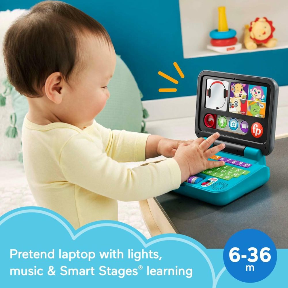 Baby & Toddler Toy Laugh & Learn Let’s Connect Laptop Pretend Computer With Smart Stages For Infants Ages 6+ Months​  |  Musical Toys All Toys