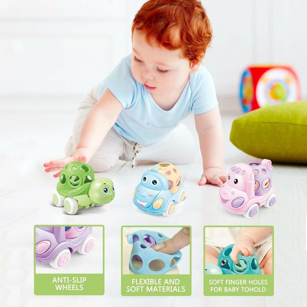 Baby Toy Car  Rattle & Roll Cars For Toddler Aged 1-3  Push And Go Toys With Soft Rubber 6-12 Month Infant  3Pcs Friction Powered Truck  Baby Boys Girls Gift  |  Push & Pull Toys All Toys Push & Pull Toys