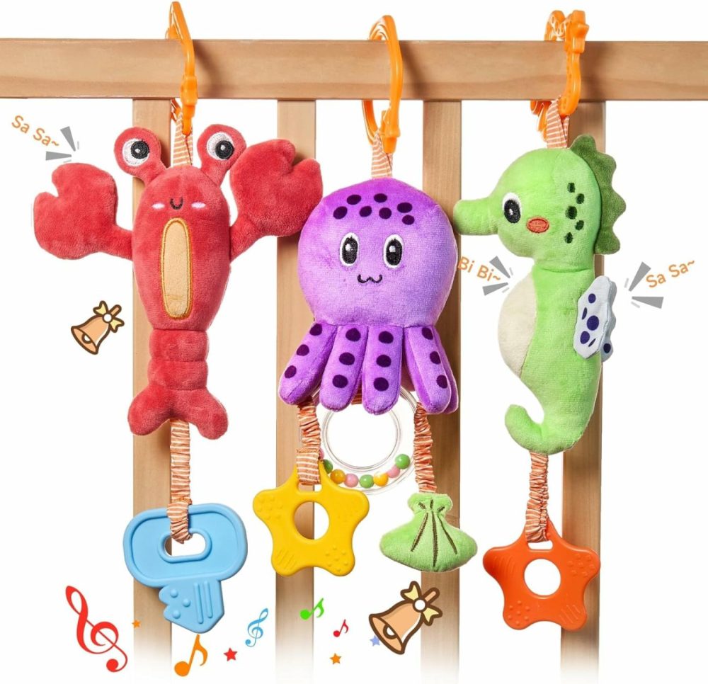 Baby Toys 0 3 6 12 Months  Hanging Stroller Toys Soft Marine Animal Crib Car Seat Toys  Crinkle Infant Rattles With Teether Squeaky Sensory Developmental Toy For Newborn  |  Car Seat & Stroller Toys All Toys Car Seat & Stroller Toys