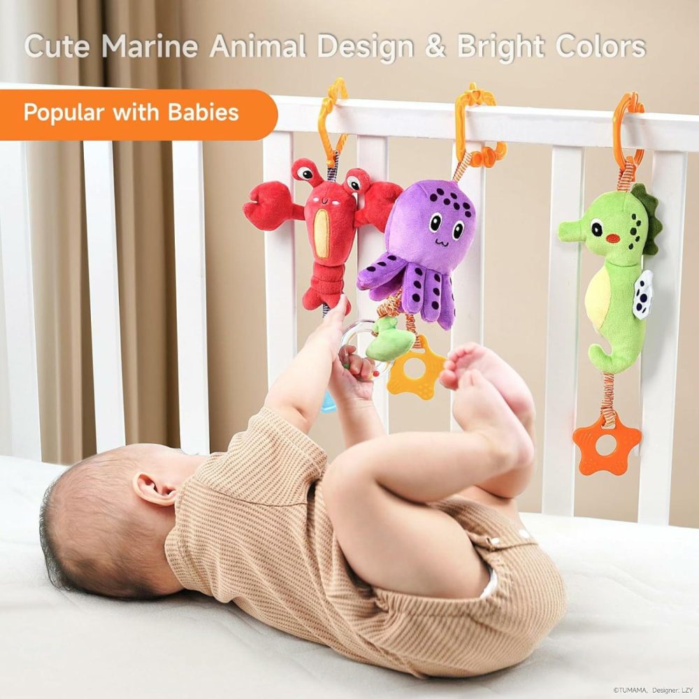 Baby Toys 0 3 6 12 Months  Hanging Stroller Toys Soft Marine Animal Crib Car Seat Toys  Crinkle Infant Rattles With Teether Squeaky Sensory Developmental Toy For Newborn  |  Car Seat & Stroller Toys All Toys Car Seat & Stroller Toys