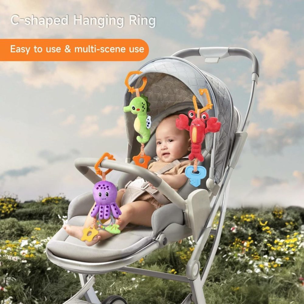 Baby Toys 0 3 6 12 Months  Hanging Stroller Toys Soft Marine Animal Crib Car Seat Toys  Crinkle Infant Rattles With Teether Squeaky Sensory Developmental Toy For Newborn  |  Car Seat & Stroller Toys All Toys Car Seat & Stroller Toys