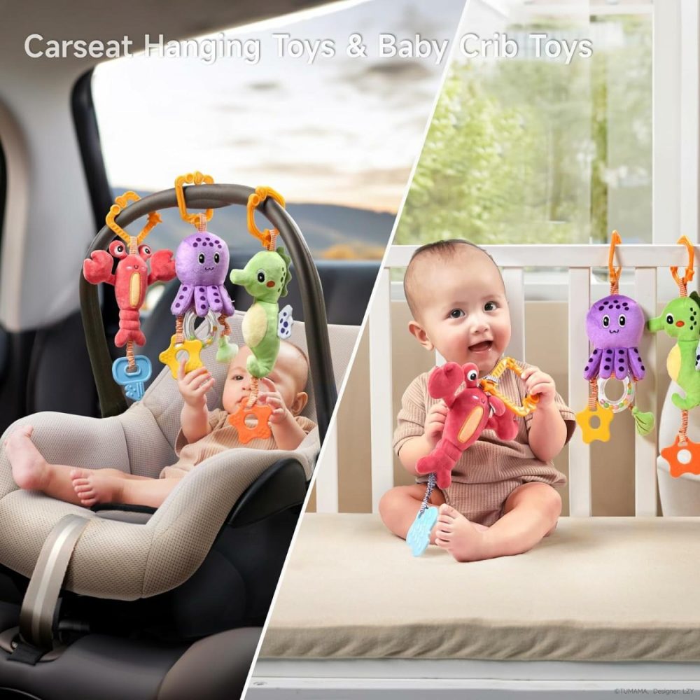 Baby Toys 0 3 6 12 Months  Hanging Stroller Toys Soft Marine Animal Crib Car Seat Toys  Crinkle Infant Rattles With Teether Squeaky Sensory Developmental Toy For Newborn  |  Car Seat & Stroller Toys All Toys Car Seat & Stroller Toys