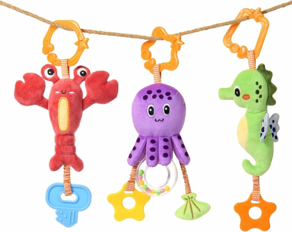 Baby Toys 0 3 6 12 Months  Hanging Stroller Toys Soft Marine Animal Crib Car Seat Toys  Crinkle Infant Rattles With Teether Squeaky Sensory Developmental Toy For Newborn  |  Car Seat & Stroller Toys All Toys Car Seat & Stroller Toys