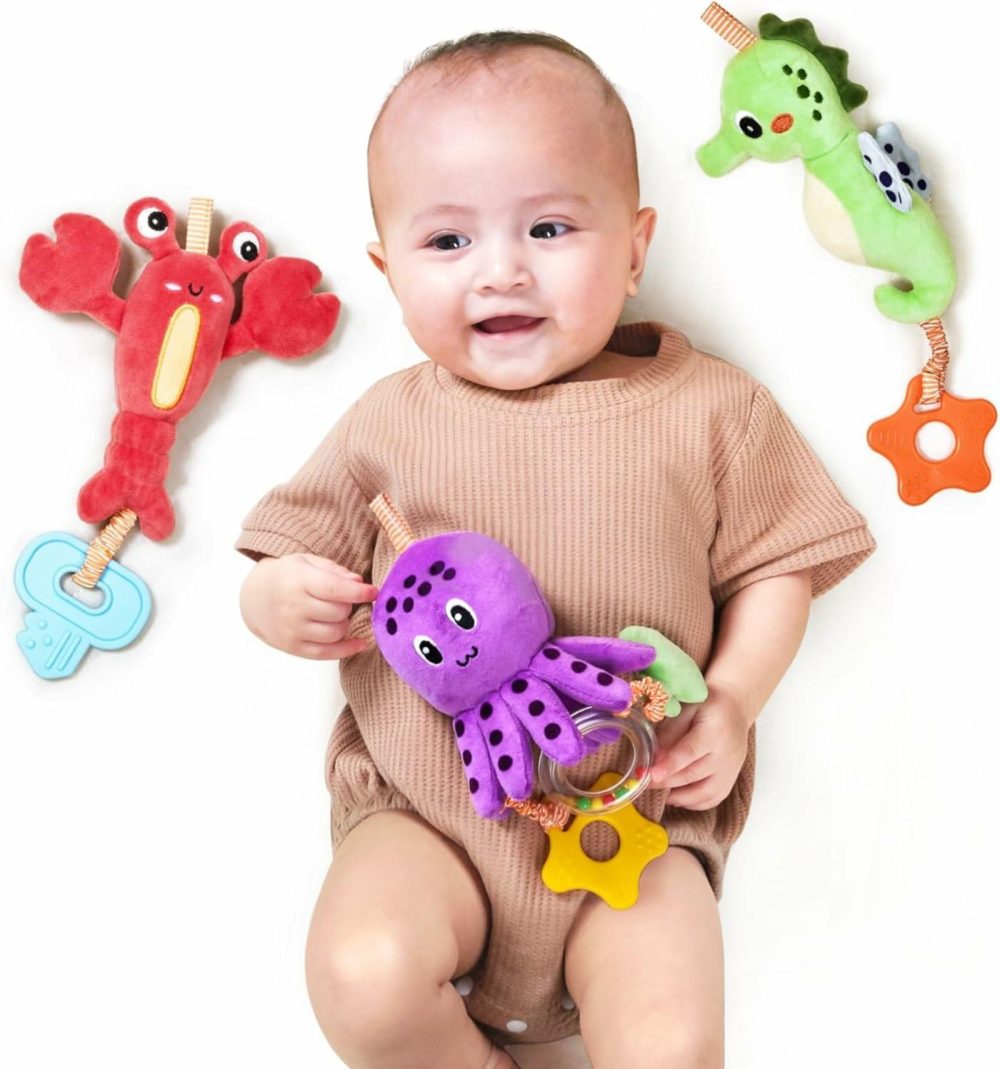 Baby Toys 0 3 6 12 Months  Hanging Stroller Toys Soft Marine Animal Crib Car Seat Toys  Crinkle Infant Rattles With Teether Squeaky Sensory Developmental Toy For Newborn  |  Car Seat & Stroller Toys All Toys Car Seat & Stroller Toys