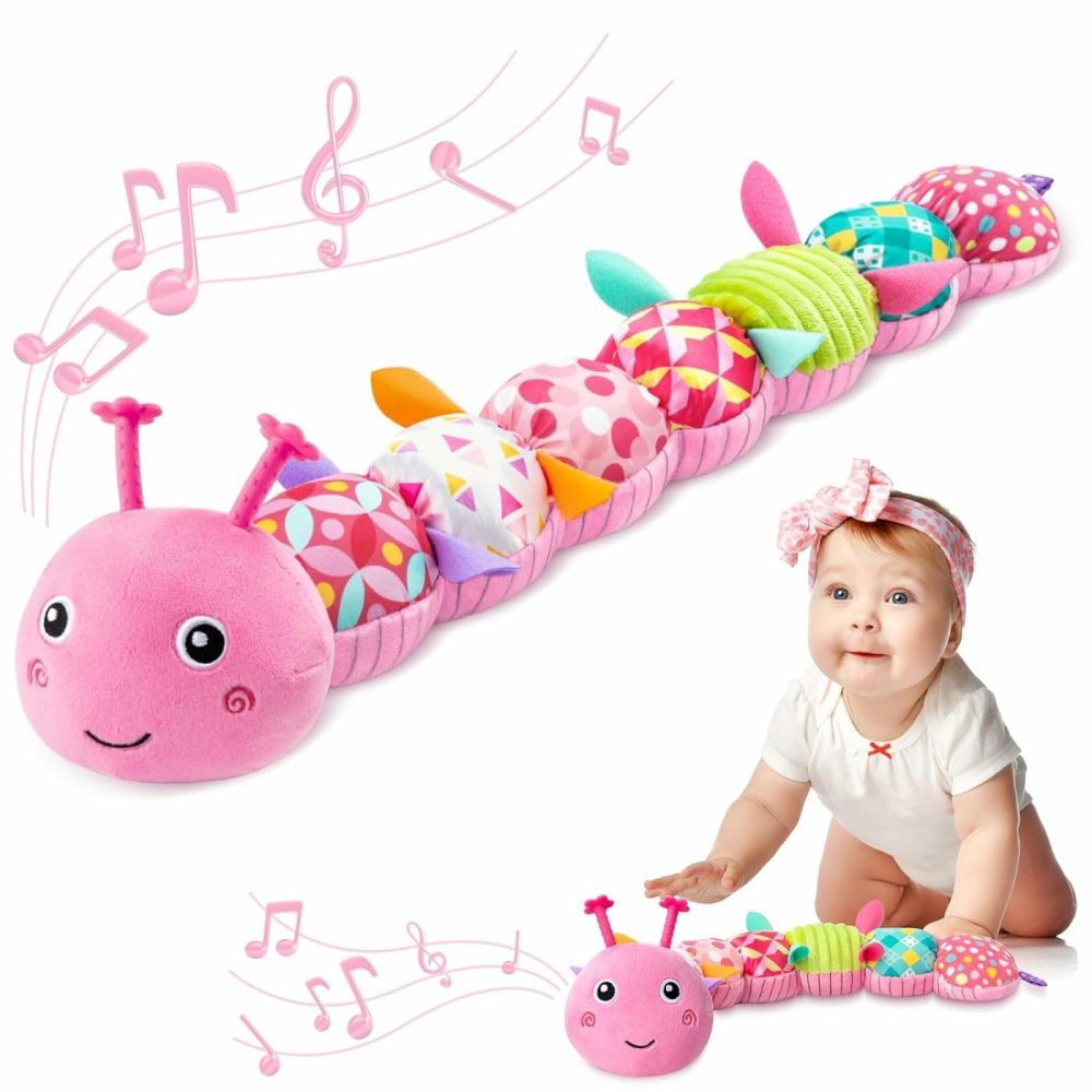 Baby Toys 0-6-12 Months,Infant Musical Stuffed Animals Activity Toys With Muti-Sensory Crinkle,Rattles,Baby Girl Toys Gifts For Newborn Tummy Time,Caterpillar,Pink  |  Rattles & Plush Rings All Toys Pink - Caterpillar