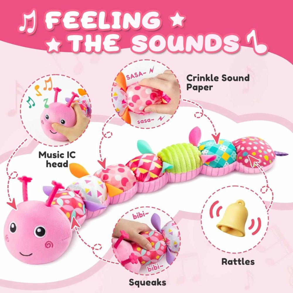 Baby Toys 0-6-12 Months,Infant Musical Stuffed Animals Activity Toys With Muti-Sensory Crinkle,Rattles,Baby Girl Toys Gifts For Newborn Tummy Time,Caterpillar,Pink  |  Rattles & Plush Rings All Toys Pink - Caterpillar