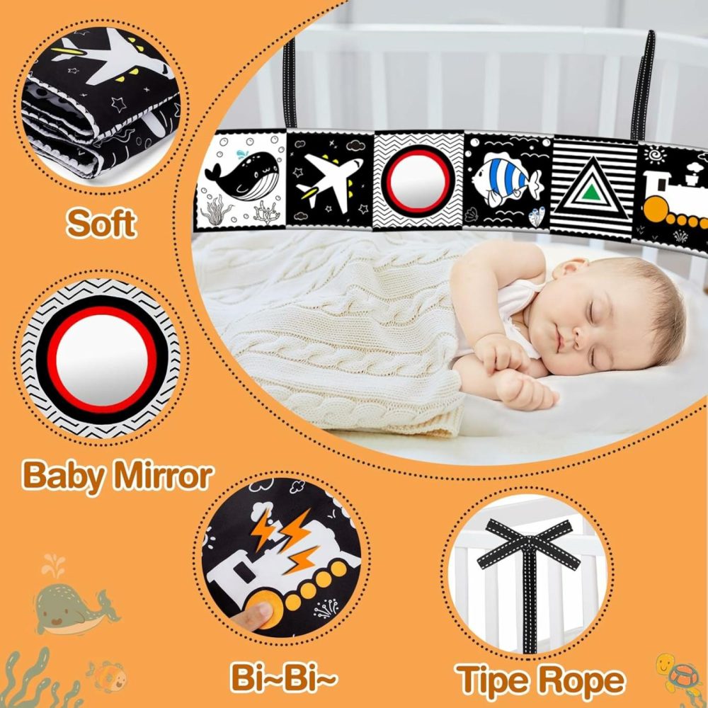 Baby Toys 0-6 Months – 4 Pcs High Contrast Black And White Baby Toy 0-3 Months For Newborn – Tummy Time Toys Infant Sensory Toys Soft Book For Babies Girls Boys Gifts 0 3 6 9 Months  |  Rattles & Plush Rings All Toys Rattles & Plush Rings