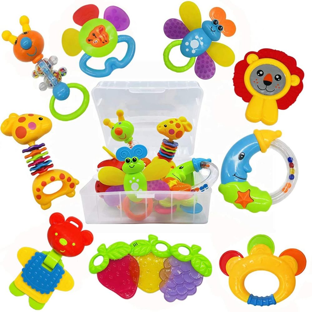 Baby Toys 0-6 Months Infant Toys 0-3 Months Infant Rattles Baby Rattle Teether Toy Set With Storage Box Musical Rattles For Newborn Boy Girl Gifts Set With Baby’s First Rattle Teether (11Pcs)  |  Rattles & Plush Rings All Toys multicolored