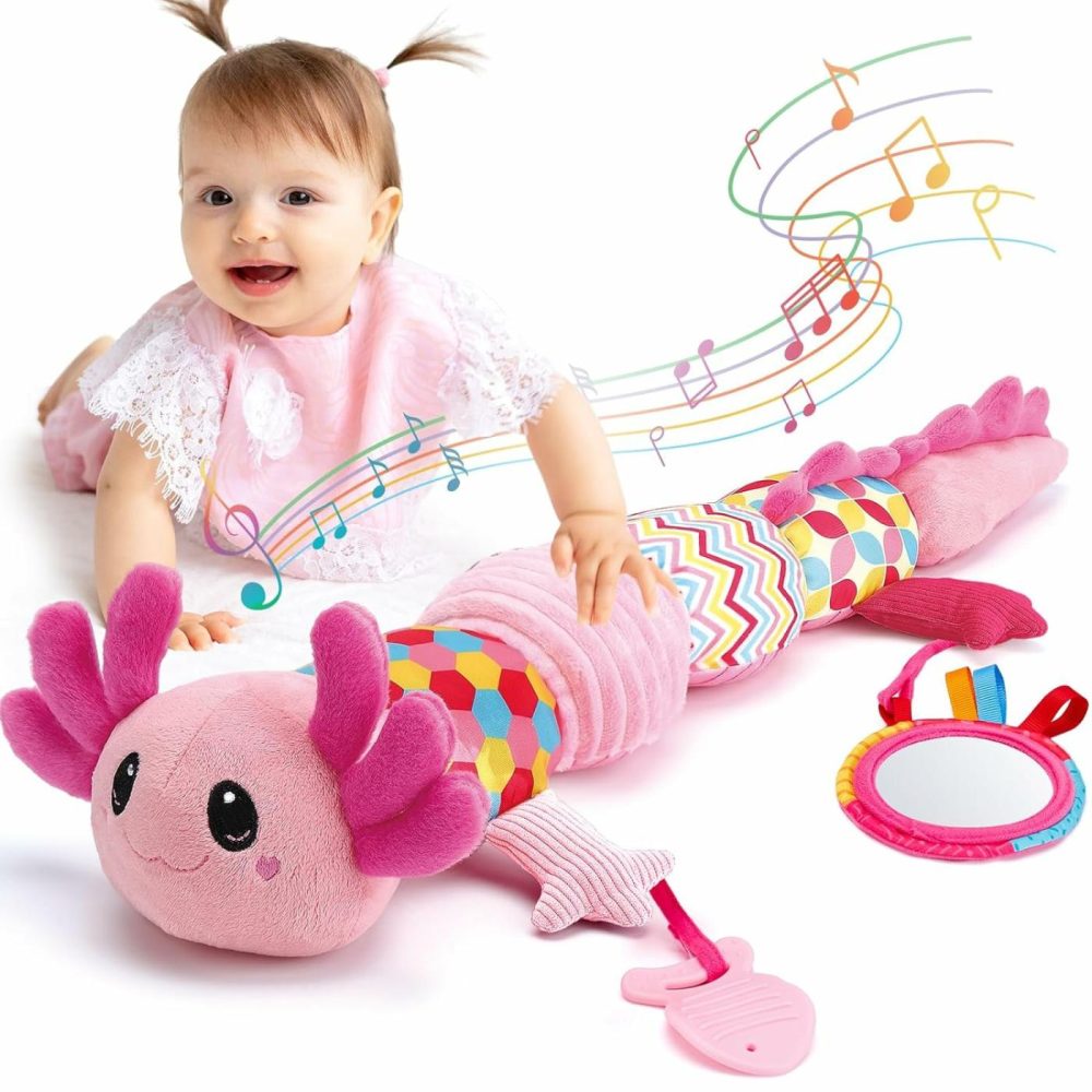 Baby Toys 0-6 Months – Musical Axolotl Plush With Rattle,Teether,Mirror,Squeaky,Crinkle Baby Girl Gifts,Tummy Time,Montessori,Sensory Toys For Babies  |  Rattles & Plush Rings All Toys multicolored