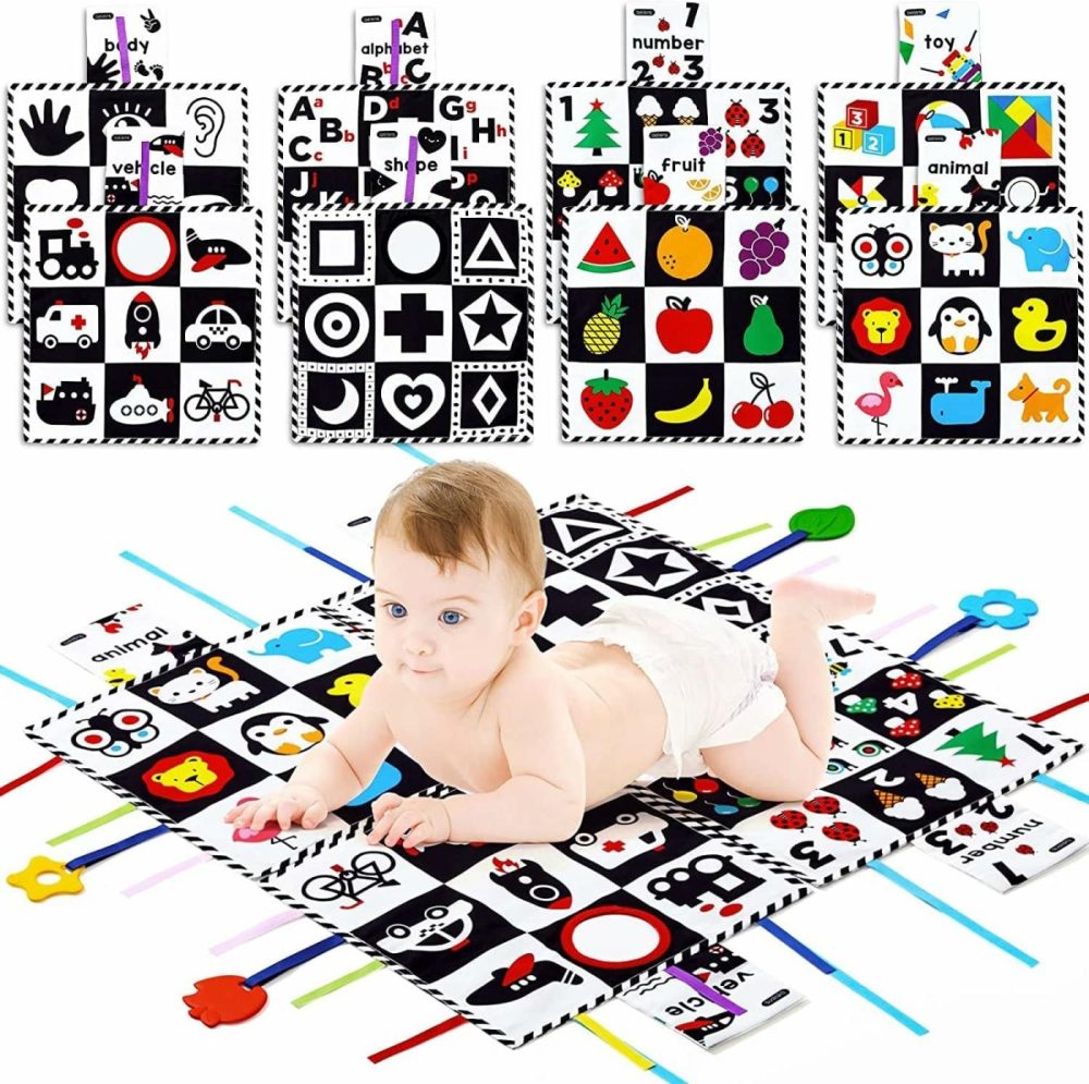 Baby Toys 0-6 Months  Tummy Time Crinkle Toys With Mirror  Black And White High Contrast Sensory Toys For 0-6-12-18 Months Toddler Newborn  Boy Girl Gift Set  Play Mats-4 In 1  |  Teethers All Toys Teethers