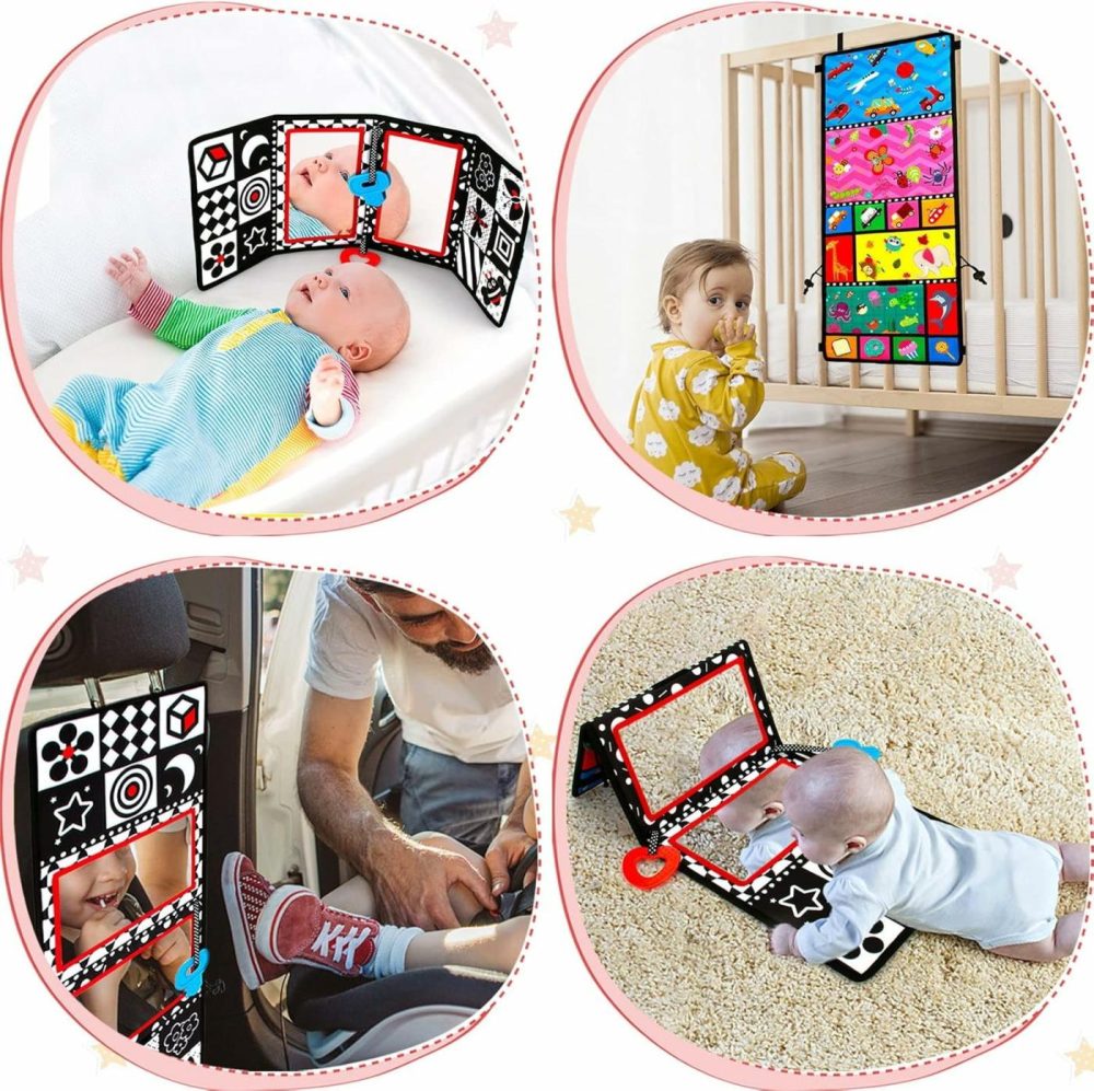 Baby Toys 0-6 Months Tummy Time Mirror  Foldable Baby Mirror Black And White Tummy Time Toys  Double High Contrast Montessori Sensory Toys For Infant Newborn Baby 0 3 6 9 Months  |  Mirrors All Toys Mirrors