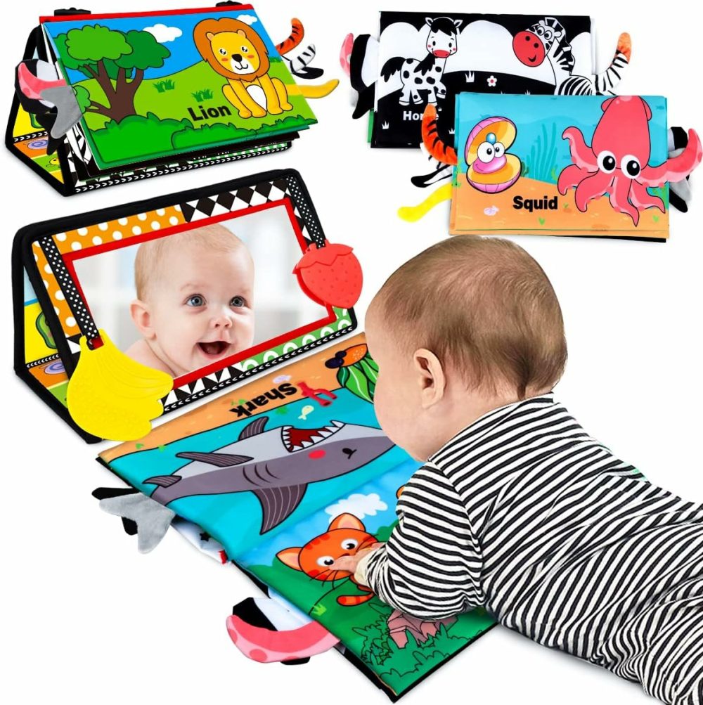 Baby Toys 0-6 Months – Tummy Time Mirror Toys With Cloth Books & Teethers – Montessori Infant Toys For Babies 0 3 6 9 Months – High Contrast Newborn Sensory Toy For Boys Girls Baby Gift  |  Mirrors All Toys Mirrors