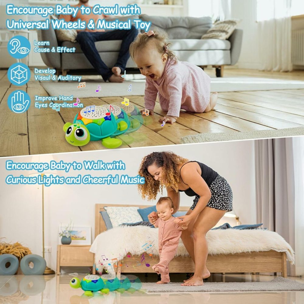 Baby Toys 6-12 Months  5 In 1 Musical Projector Turtle Crawling Toys Tummy Time Infant Baby Toys 0-3 3-6 7 8 9 12-18 Months 1 Year Old Boy Toys Girl Toys Birthday Gift  |  Musical Toys All Toys