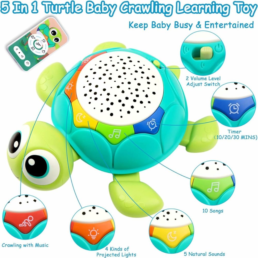 Baby Toys 6-12 Months  5 In 1 Musical Projector Turtle Crawling Toys Tummy Time Infant Baby Toys 0-3 3-6 7 8 9 12-18 Months 1 Year Old Boy Toys Girl Toys Birthday Gift  |  Musical Toys All Toys