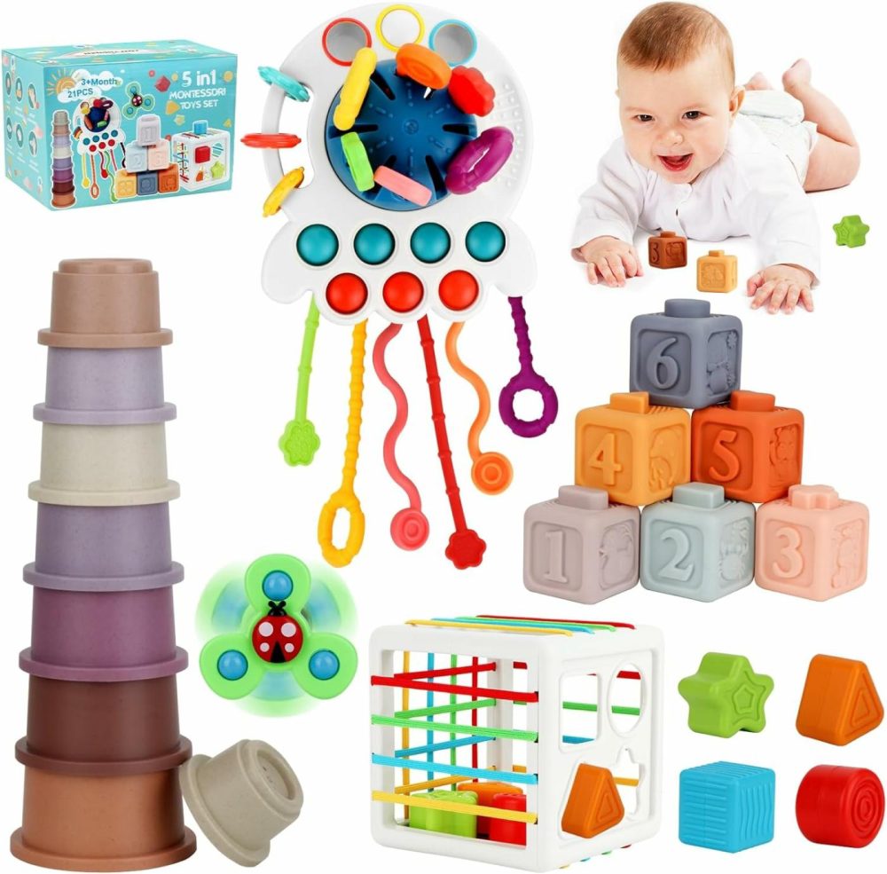 Baby Toys 6-12 Months  5 In 1 Toddler Montessori Toys 1-3  Sensory Bin  Baby Stacking Toys  Spinner Toys  Stacking Cups  Pull String Toy Baby Gifts For Boys Girls 3 6 9 12 18+ Months  |  Sorting & Stacking Toys All Toys Sorting & Stacking Toys