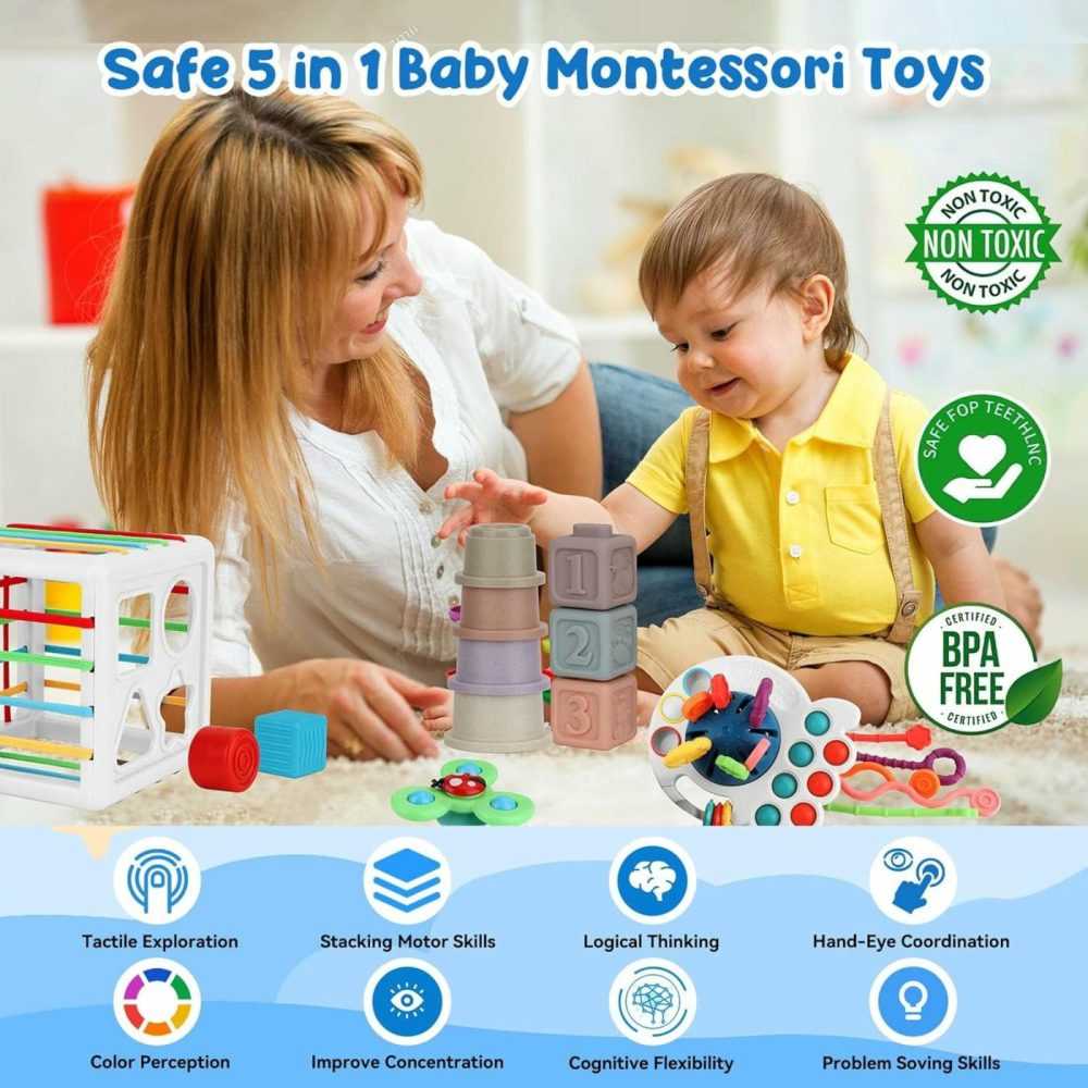 Baby Toys 6-12 Months  5 In 1 Toddler Montessori Toys 1-3  Sensory Bin  Baby Stacking Toys  Spinner Toys  Stacking Cups  Pull String Toy Baby Gifts For Boys Girls 3 6 9 12 18+ Months  |  Sorting & Stacking Toys All Toys Sorting & Stacking Toys