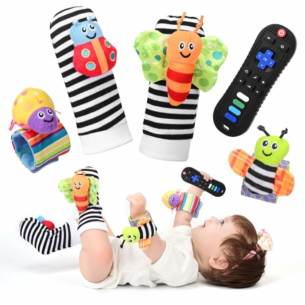 Baby Toys 6-12 Months Developmental Silicone Soft Teething Toys Wrist Socks Rattle For Babies 0-6 Months Remote Control Shape Molar Teether Chew Toys For Toddlers Boys Girls (Black)  |  Rattles & Plush Rings All Toys Black