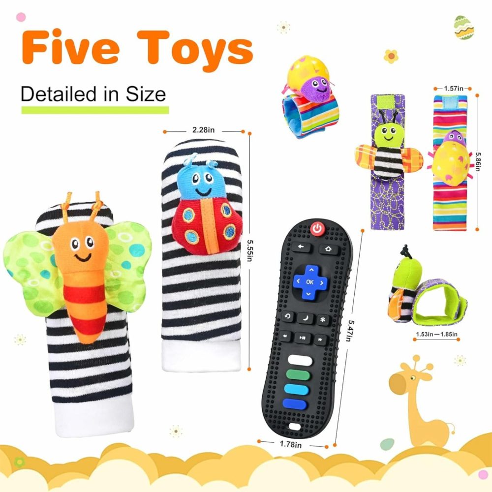 Baby Toys 6-12 Months Developmental Silicone Soft Teething Toys Wrist Socks Rattle For Babies 0-6 Months Remote Control Shape Molar Teether Chew Toys For Toddlers Boys Girls (Black)  |  Rattles & Plush Rings All Toys Black