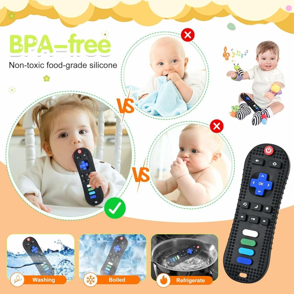 Baby Toys 6-12 Months Developmental Silicone Soft Teething Toys Wrist Socks Rattle For Babies 0-6 Months Remote Control Shape Molar Teether Chew Toys For Toddlers Boys Girls (Black)  |  Rattles & Plush Rings All Toys Black