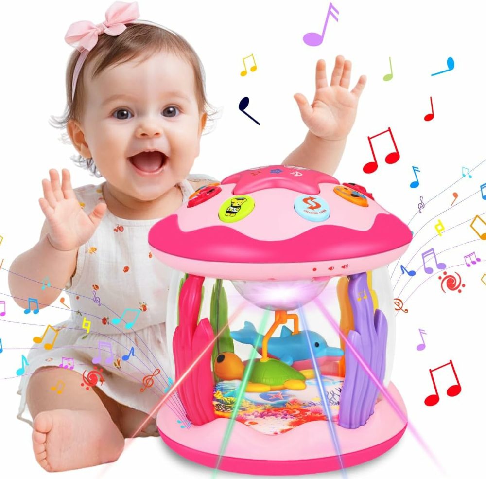 Baby Toys 6-12 Months Girl Gifts: Babies Ocean Rotating Light Up Musical Toys For Toddlers 1 2 Year Old Crawling Learning Infant Toys 6 7 8 9 10 11 12 Months Old Baby Girl Gift (Pink)  |  Musical Toys All Toys