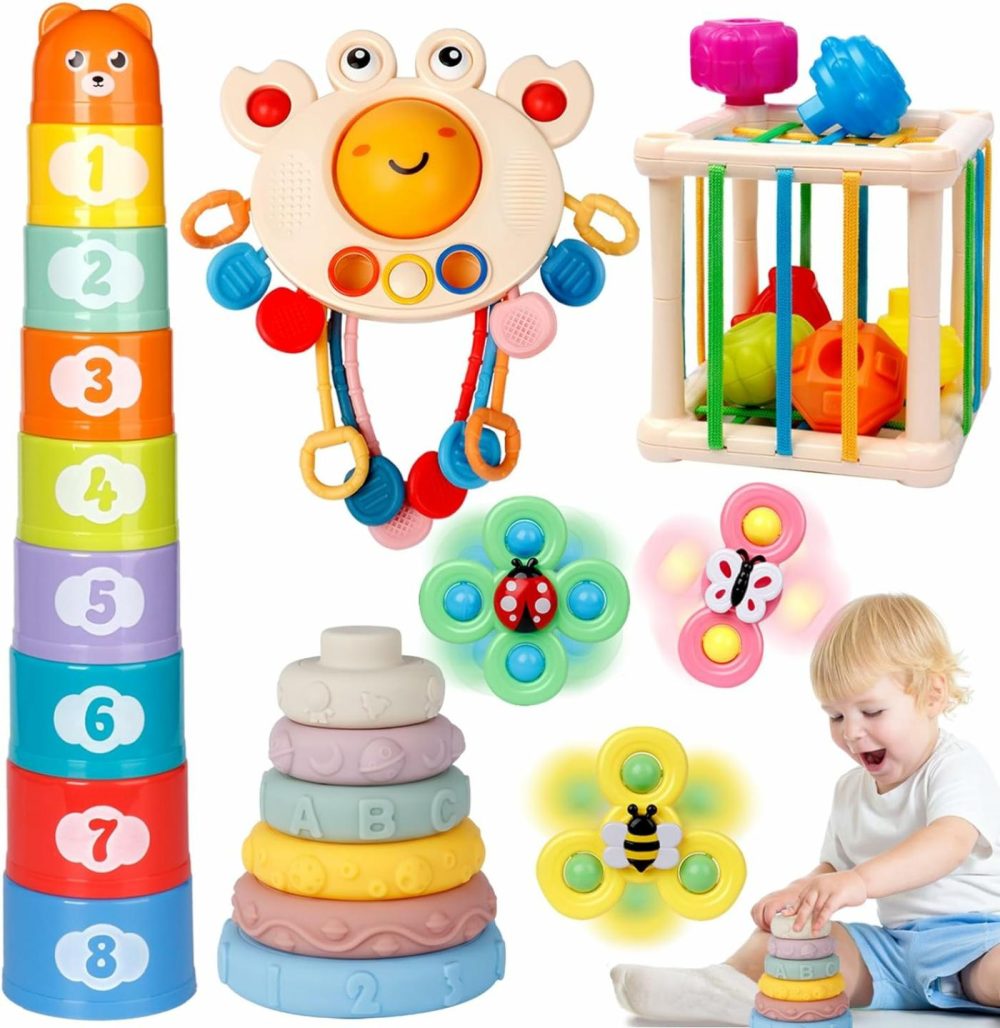 Baby Toys 6-12 Months  Montessori Toys For 1 Year Old  Silicone Pull String Teething Toys  Shape Sorter Bin Sensory Toys  5 In 1 Infant Toys  Stacking Rings & Cups  Toddler Suction Cup Spinner Toy  |  Sorting & Stacking Toys All Toys Sorting & Stacking Toys