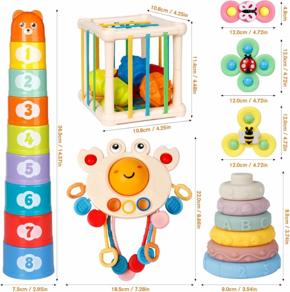 Baby Toys 6-12 Months  Montessori Toys For 1 Year Old  Silicone Pull String Teething Toys  Shape Sorter Bin Sensory Toys  5 In 1 Infant Toys  Stacking Rings & Cups  Toddler Suction Cup Spinner Toy  |  Sorting & Stacking Toys All Toys Sorting & Stacking Toys