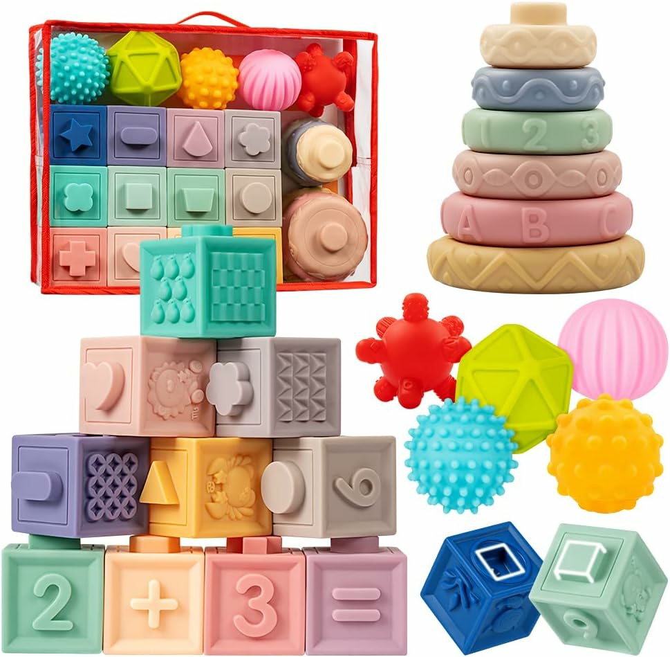 Baby Toys 6-12 Months  Montessori Toys For Babies 6-12 Months  Incl Stacking Building Blocks & Soft Infant Teething Toys & Sensory Balls For Toddlers 0-3-6-9-12 Months  |  Sorting & Stacking Toys All Toys Sorting & Stacking Toys