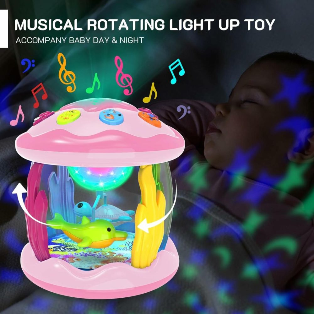 Baby Toys 6-12 Months – Musical Light Up Rotating Toys  Pink Ocean Projector For Infant 9-12-18 Month  Learning Visual & Hearing & Crawling Skill  Birthday Gifts For Toddler Boys Girls 1 2 3 Years Old  |  Musical Toys All Toys