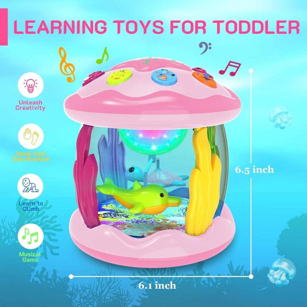 Baby Toys 6-12 Months – Musical Light Up Rotating Toys  Pink Ocean Projector For Infant 9-12-18 Month  Learning Visual & Hearing & Crawling Skill  Birthday Gifts For Toddler Boys Girls 1 2 3 Years Old  |  Musical Toys All Toys