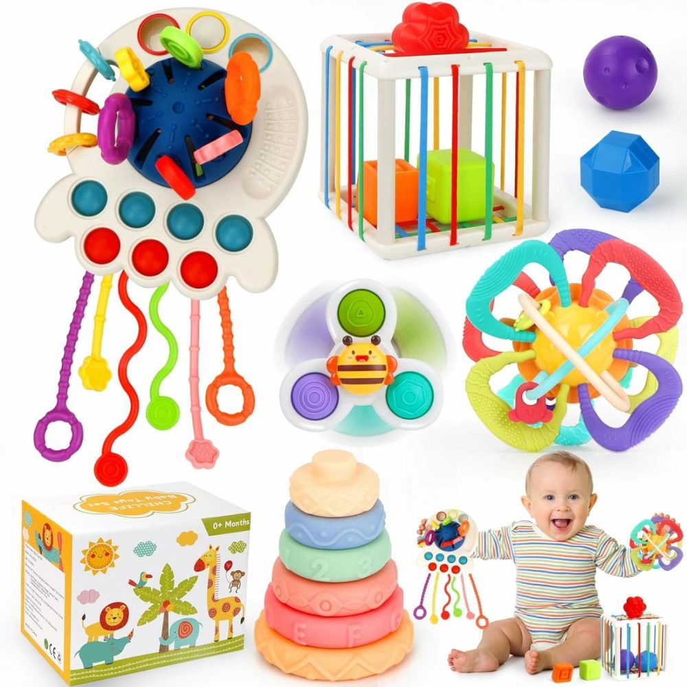 Baby Toys 6-12 Months,5 In 1 Montessori Toys For Babies 6-12 Months,Pull String Infant Teething Toys,Stacking Rings,Color Shape Sensory,Suction Cup Spinner Toys For 6-9-12 To 18 M+ Birthday Gifts  |  Sorting & Stacking Toys All Toys Sorting & Stacking Toys