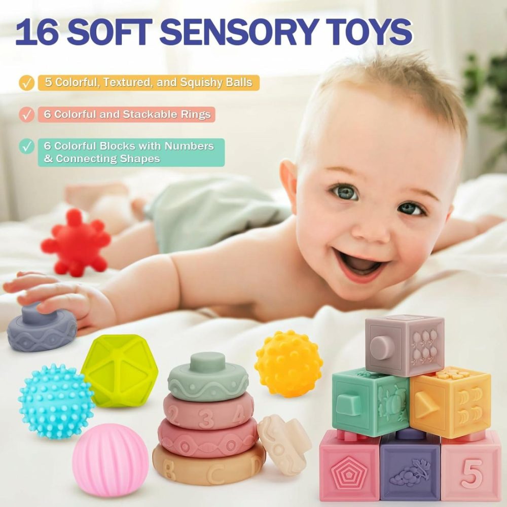 Baby Toys 6 To 12 Months  5 In 1 Montessori Toys For 1 Year Old  Incl Travel Pull String Toy & Shape Sorter & Stacking Baby Block & Soft Infant Ring & Sensory Ball For Toddler 0-3-6-9-12 Month  |  Sorting & Stacking Toys All Toys Sorting & Stacking Toys