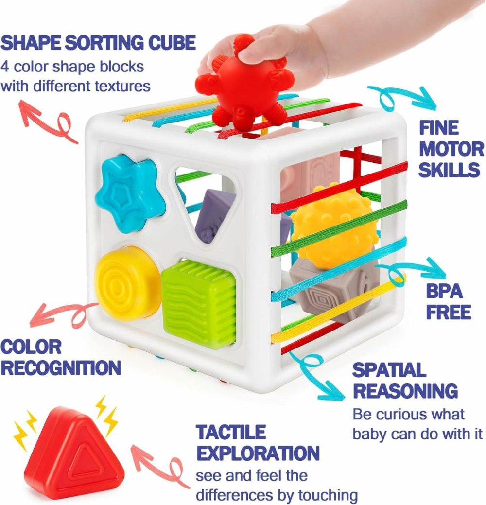 Baby Toys 6 To 12 Months  5 In 1 Montessori Toys For 1 Year Old  Incl Travel Pull String Toy & Shape Sorter & Stacking Baby Block & Soft Infant Ring & Sensory Ball For Toddler 0-3-6-9-12 Month  |  Sorting & Stacking Toys All Toys Sorting & Stacking Toys