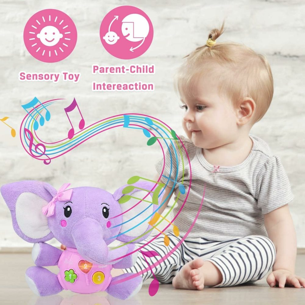 Baby Toys 6 To 12 Months – 6 Months Old Plush Elephant Baby Toy Musical Infant Toys – Babies Light Up Toys For 1 Year Old Boy & Girl Newborn Baby Gift 0 3 6 9 12 Months  |  Musical Toys All Toys Purple