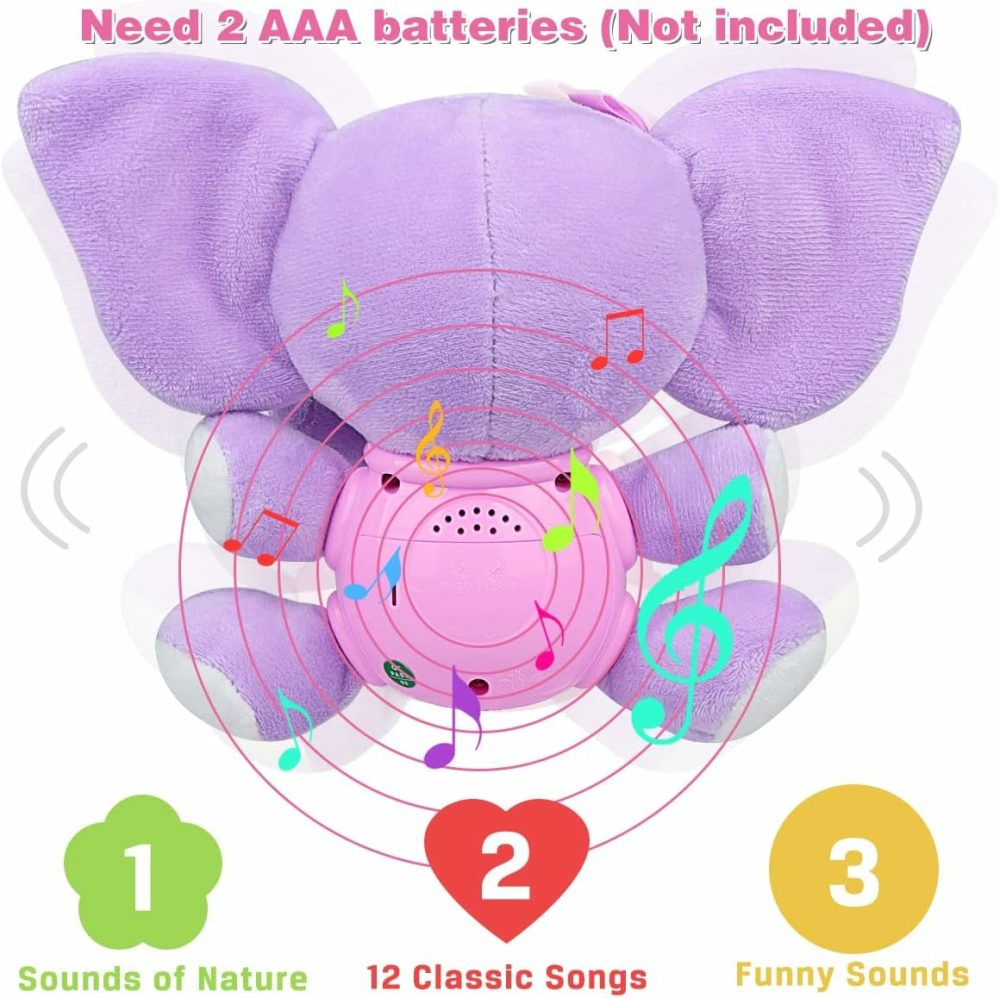 Baby Toys 6 To 12 Months – 6 Months Old Plush Elephant Baby Toy Musical Infant Toys – Babies Light Up Toys For 1 Year Old Boy & Girl Newborn Baby Gift 0 3 6 9 12 Months  |  Musical Toys All Toys Purple