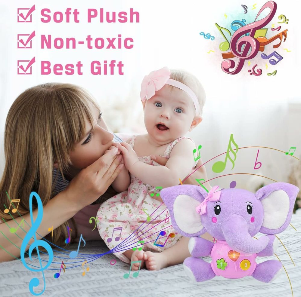 Baby Toys 6 To 12 Months – 6 Months Old Plush Elephant Baby Toy Musical Infant Toys – Babies Light Up Toys For 1 Year Old Boy & Girl Newborn Baby Gift 0 3 6 9 12 Months  |  Musical Toys All Toys Purple